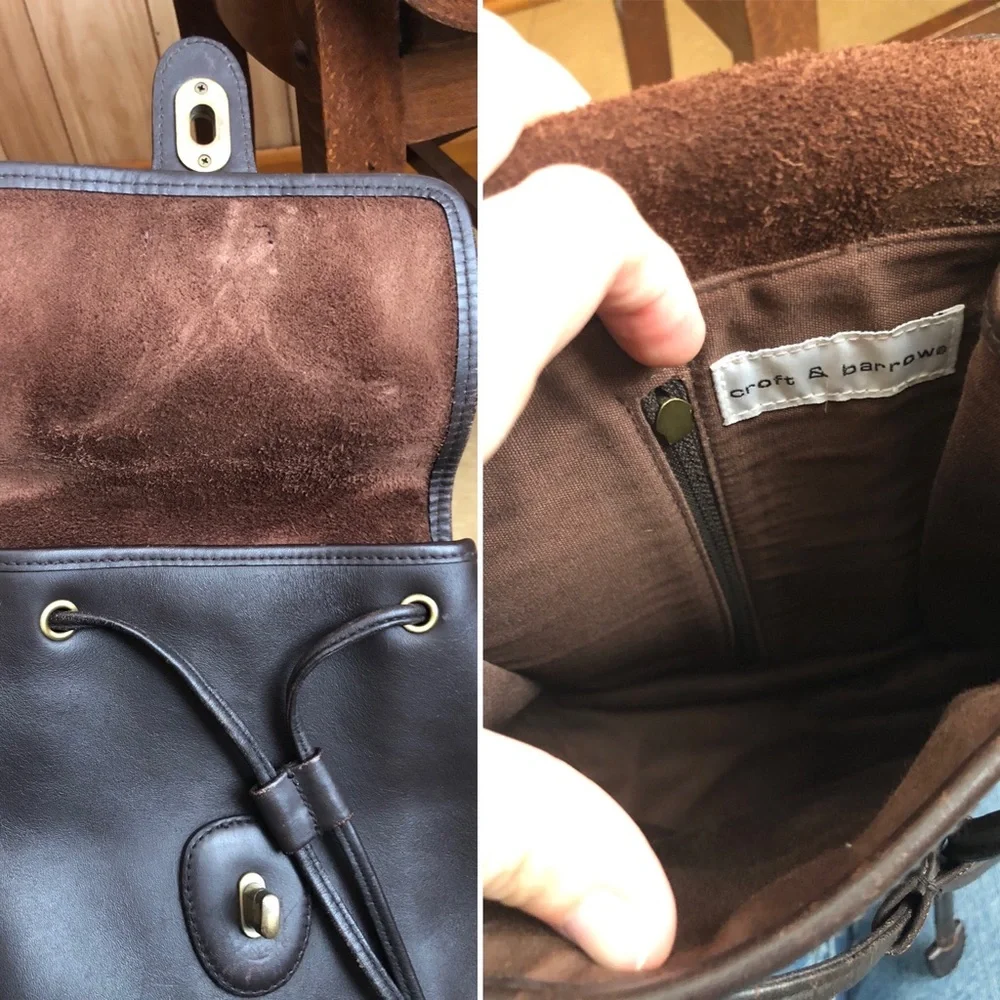 Vintage croft & barrow dark brown genuine leather backpack